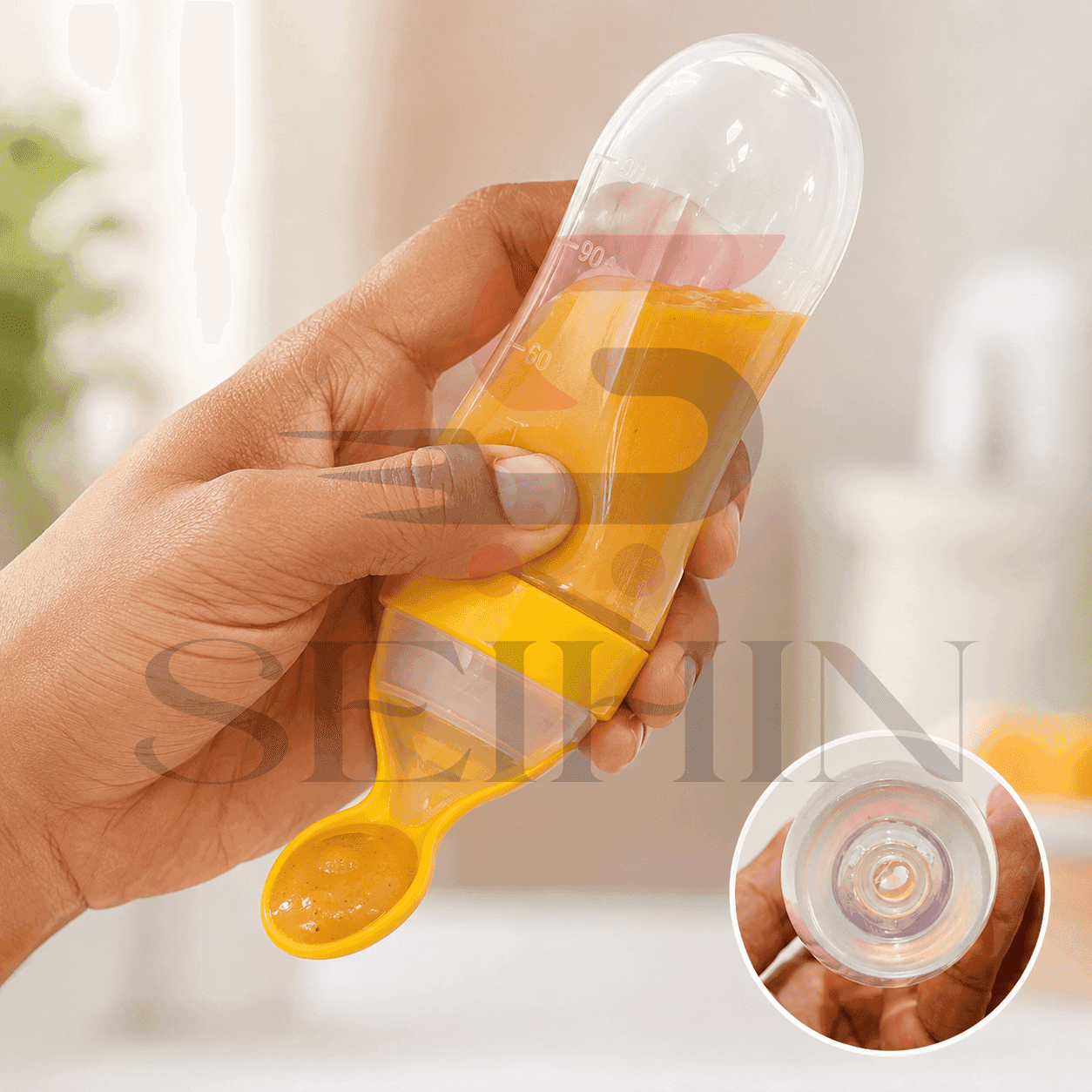 Silicone Squeeze Feeding Bottle with Spoon for Babies